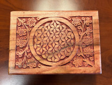 Hand Carved Wooden Storage/Keepsake Box, Flower of Life Design on Cover picture