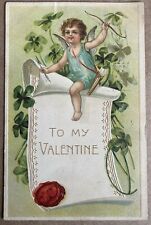 Antique Valentines Day Cupid Green Shamrocks Vintage Postcard c1910 picture