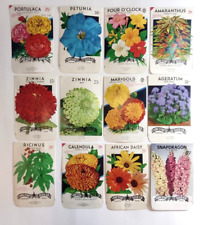 Vintage 1950's Flower Seed Packs EMPTY Lot 12 Portulaca Marigold Ageratum Daisy picture