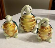 Vintage adorable Swifty the Turtle salt & pepper shakers plus covered creamer picture