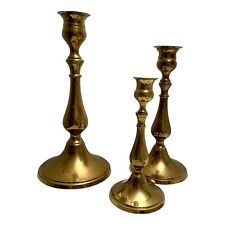 3 Vintage Brass Candlesticks Graduated Tapered Candle Holders Gold Tone Patina picture