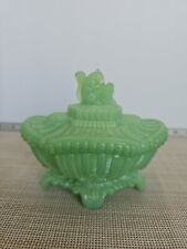 Vintage Opaline Green Milk Glass Covered Candy Dish Squirrel picture