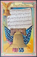 SONG SERIES PATRIOTIC POSTCARD~Flag of the Free~Sheet Music~Liberty Bell US Flag picture