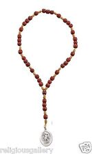 Saint St Michael Archangel Chaplet Cherry Wood Beaded Cord Rosary,Made in Brazil picture