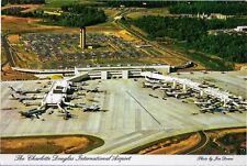 Charlotte NC International Airport Postcard 1970s Aerial View Airplane Terminals picture