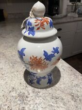 Vintage Fine China Hand Painted Floral Colorful Blue Red Jar Vase Urn picture