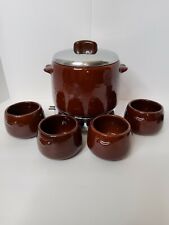 Vintage 1950's West Bend Brown Crock Buffet/Patio Set With Heat Rite Base. picture