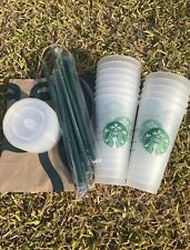12 Brand New Starbucks Reusable Clear-Frost Cold Cup 24oz with Lid & Straw☕️ picture