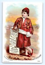 Little Turk Scott's Emulsion Trade Card Oriental Costume Boy Cherry Malt VTG Ad picture