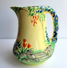 Burleigh Ware 1930s Art Deco Pitcher Jug Yellow Flower Chain Handle picture