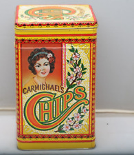 Vintage Carmichael's Chips Tin Retro Kitchen Canister 10 x 6.5 Hinged Cover picture