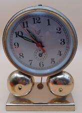 Vintage 60's WHITE DOVE Wind-Up Mechanical Table Clock w/Working Lower Ringers picture