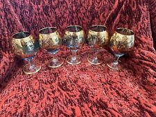 Vintage Handblown Brandy Romeo Juliet Blue Art Glass 24K Gold Set Snifters 5 picture