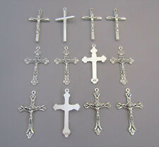 12 pc Crucifixes Cross ONLY Rosary Rosaries Italian ITALY Parts finish SILVER picture