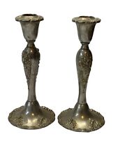 Vintage Pair Godinger Grapevine Silver Plated Ornate Baroque Candle Holder  picture
