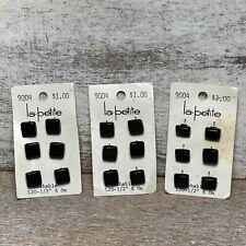 VTG La Petite #9004 Square Buttons Black 3 Cards, 18 Totals L20-1/2