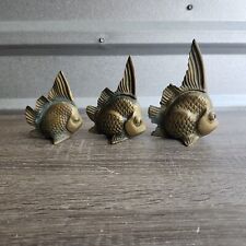 Vintage Solid Brass LOT of 3 Fish Family Figurine Statue (READ) picture