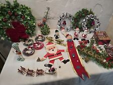 Vintage 60s Christmas Pixies Elves Wreaths Santa Sleigh BottleTrees Chimes Deer picture