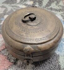 19TH/20TH CENTURY BRASS CHAPATI BOX HAND FORGED ENGRAVED FOR BREAD AND WHEAT picture