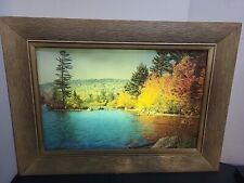 Vintage 1950s MCM Helmscene Lighted Picture Art Framed Lake Fulton Adirondacks  picture