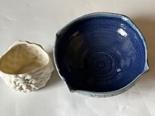 Two Vintage US porcelain bowls one blue glaze and another Partylite white vessel picture