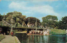 Boston MA Massachusetts, Swan Boat & Bridge, Public Gardens, Vintage Postcard picture