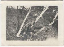 1930s Pretty Young Woman Hiker Rests in a Birch Tree Vintage Nature Snapshot picture