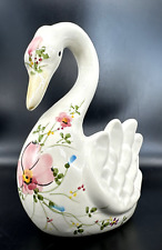 Vintage Safaril Portugal Hand Painted Ceramic Swan Planter Pink Flowers EUC picture