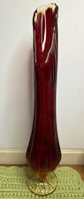 Vintage MCM LE Smith Red Amberina Swung Stretch Art Glass Pedestal Vase 14in picture