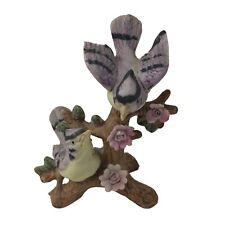 Vintage Blue Jay Birds Sitting on a Branch with Flowers Figurine - about 5