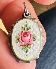 Vtg Sterling Silver Guilloche Enamel Rose Miraculous Mary St Joseph Slide Medal picture