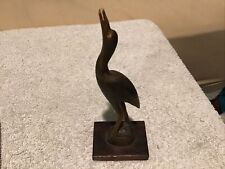 Vintage 10” Hand Carved Horn Crane Heron Stork Bird Statue Sculpture Wood Base picture