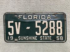 Vintage 1958 FLORIDA License Plate SUNSHINE STATE Collect Original Man Cave 50’s picture