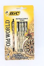 NEW Vintage 1996 NOS Bic Clic 'Old World' Retractable Pens Black Ink 5 Pack READ picture