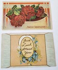2 Antique Embossed Floral Greeting Postcards 1911-12 Roses Forget-Me-Nots picture