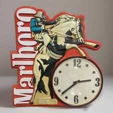 Vintage Marlboro Cigarette Sign Clock Cowboy on Bucking Horse picture