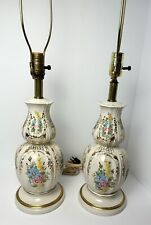 RARE Antique Limoges Style Porcelain Hand Painted Floral Gold Gilt Table Lamps picture