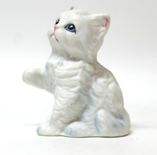 Adorable Vintage 3.25” Ceramic Persian Cat Kitten Figurine White Blue Eyes picture
