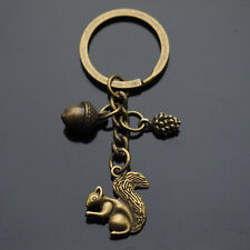 Squirrel Keychain Eating Nut Acorn Pine Cone Nature Charms Cute Key Chain Bronze picture