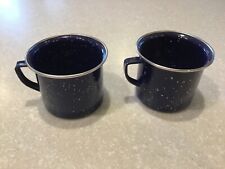 2 VTG ENAMELWARE BLUE WHITE SPECKLED COFFEE CUPS CAMPING MUGS  picture