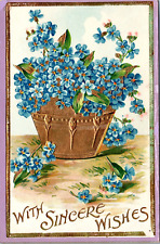 Postcard With Sincere Wishes Flower Basket Embossed - Pmk Elwood Iowa 1910 picture