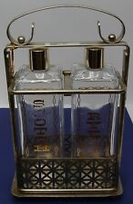 Vintage Brass Locking Liquor Caddy Tantalus with Rye Scotch Glass Bottles picture