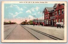 Portage Wisconsin~CM&StP Railroad Depot~Trains @ Station~Lunch Room~1920s picture