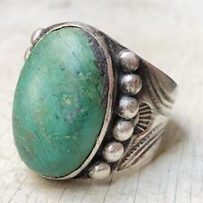 1940s Navajo Green Turquoise Ring Sterling Silver Ring Old Pawn Fred Harvey picture