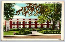 Napoleon Ohio~High School Building~Front Gardens~1935 Linen Postcard picture