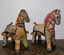 Rare Vintage Set Of 2 Folk Art Rajasthani Embroidered Fabric Horses picture