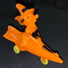 VINTAGE HALLOWEEN ROSEN ROSBRO PLASTIC TOY -  WHEELED WITCH ON ROCKET picture