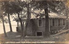 Garfield Minnesota 1940s RPPC Real Photo Postcard Log Cabin Lake Ida picture