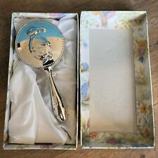 Silver Baby Hair Brush Vintage Bunny Design Chrome Infant Rabbit In Box picture
