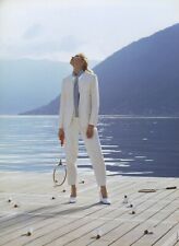 HERMES - Beautiful Model White Suit Badminton on Lake - Magazine 2 Page PRINT AD picture
